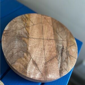 Round Wood geometric gold tray/ Board